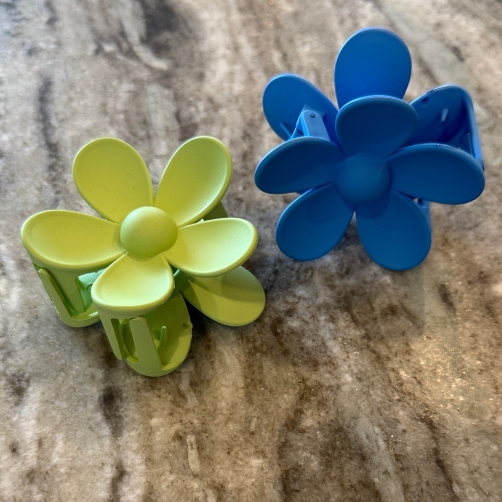 Vibrant Floral Hair Clips - Blue and Green